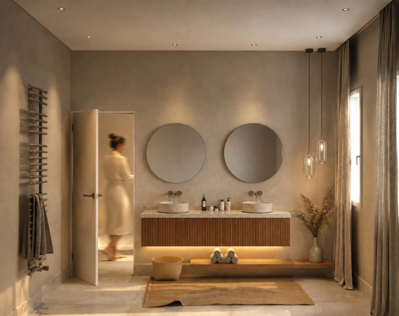 BTH25 — mueble doble de lavabo con espejos redondos