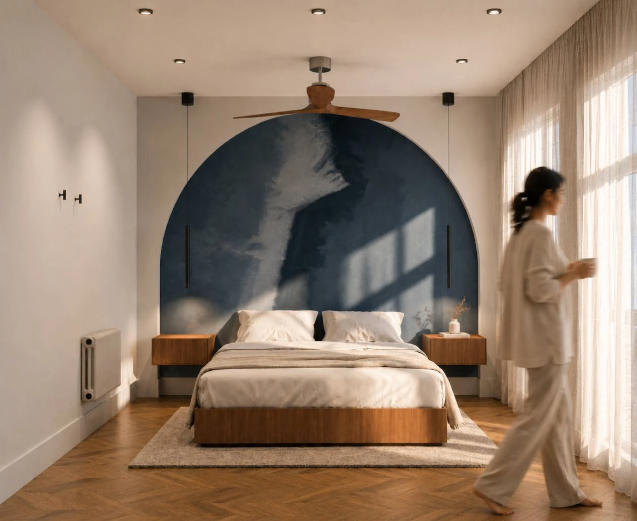 RFG63 — dormitorio con arco y mural azul